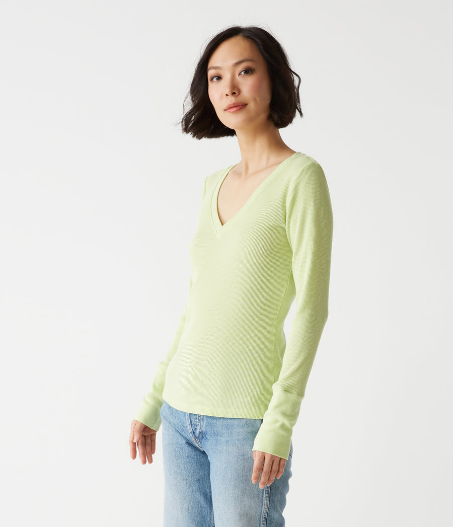 Romeo Thermal V-Neck Tee in Dewdrop Green Side View #DEWDROP