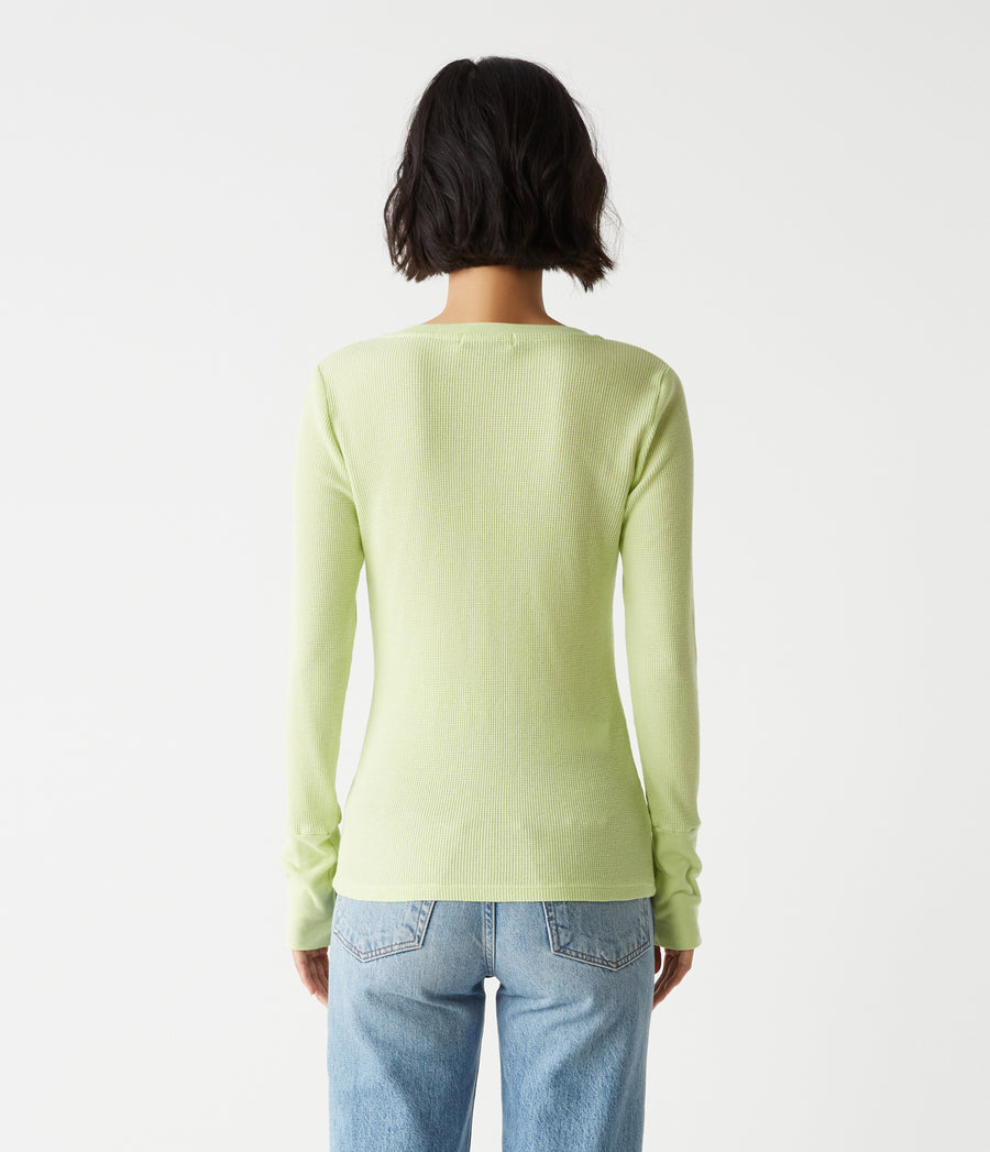 Romeo Thermal V-Neck Tee in Dewdrop Green Back View #DEWDROP