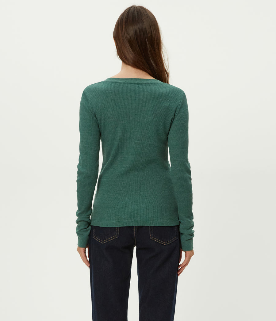 Romeo Thermal V-Neck Tee in Emerald GREEN Back View #EMERALD