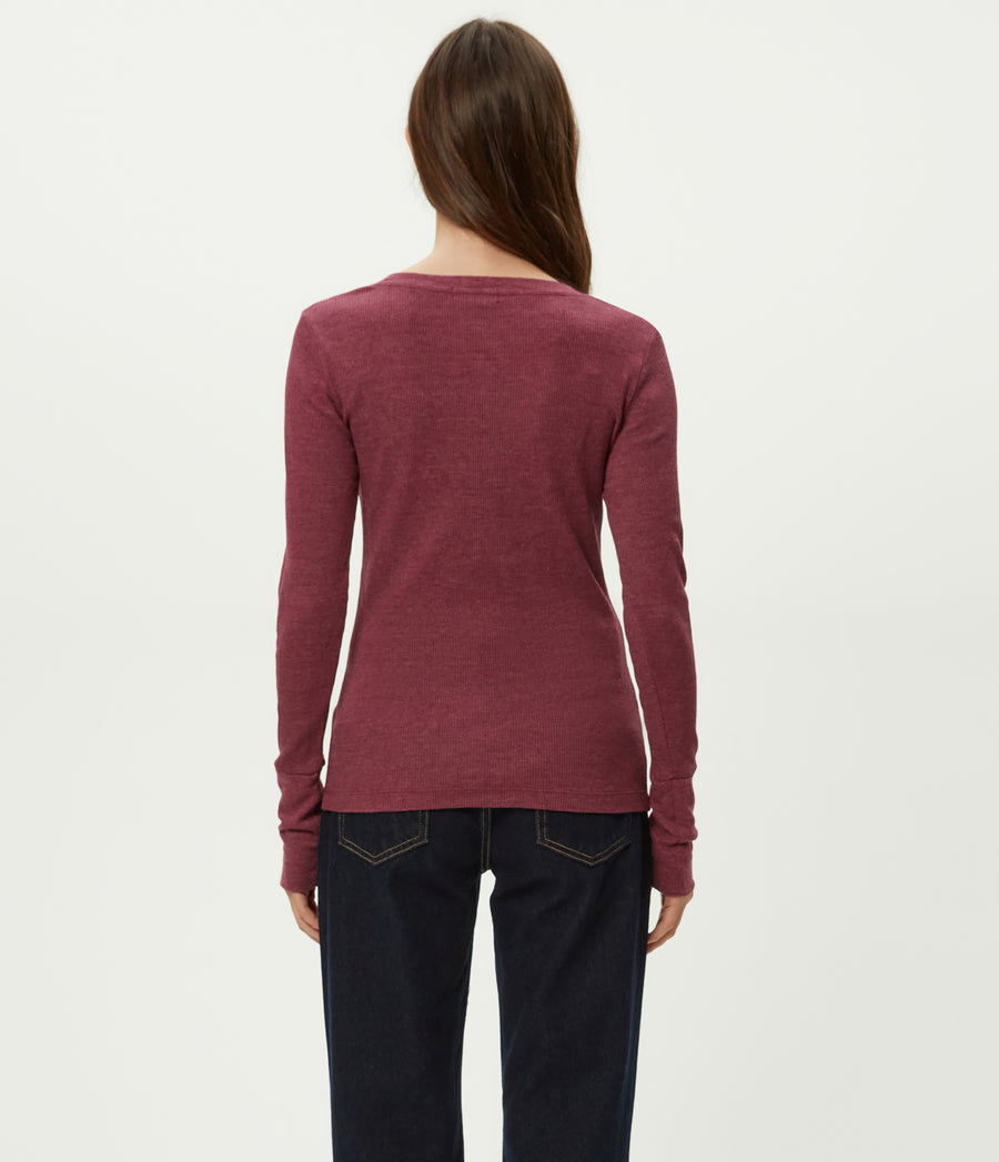 Romeo Thermal V-Neck Tee in Garnet Red Back View #GARNET