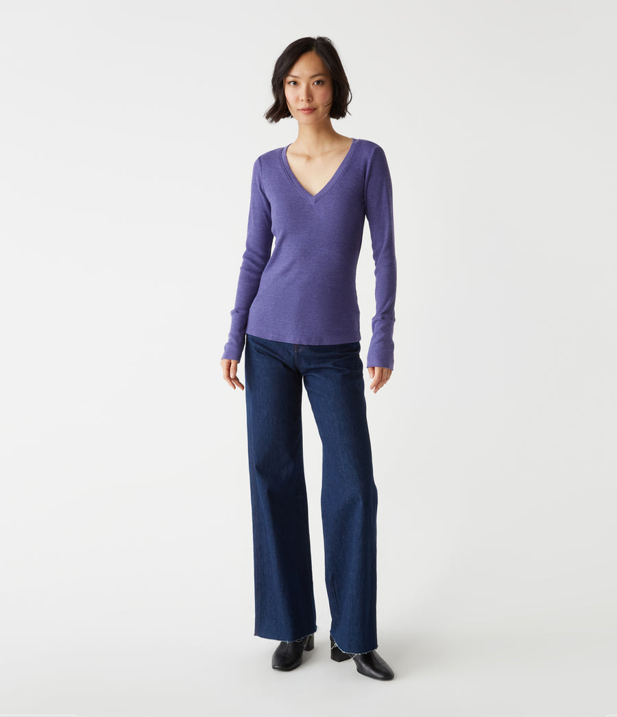 Romeo Thermal V-Neck Tee in Moonlit Blue Full Body View #MOONLIT