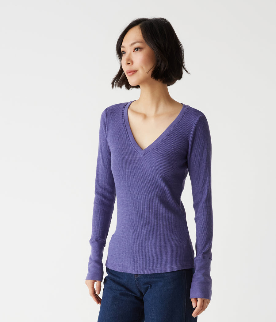 Romeo Thermal V-Neck Tee in Moonlit Blue Side View #MOONLIT