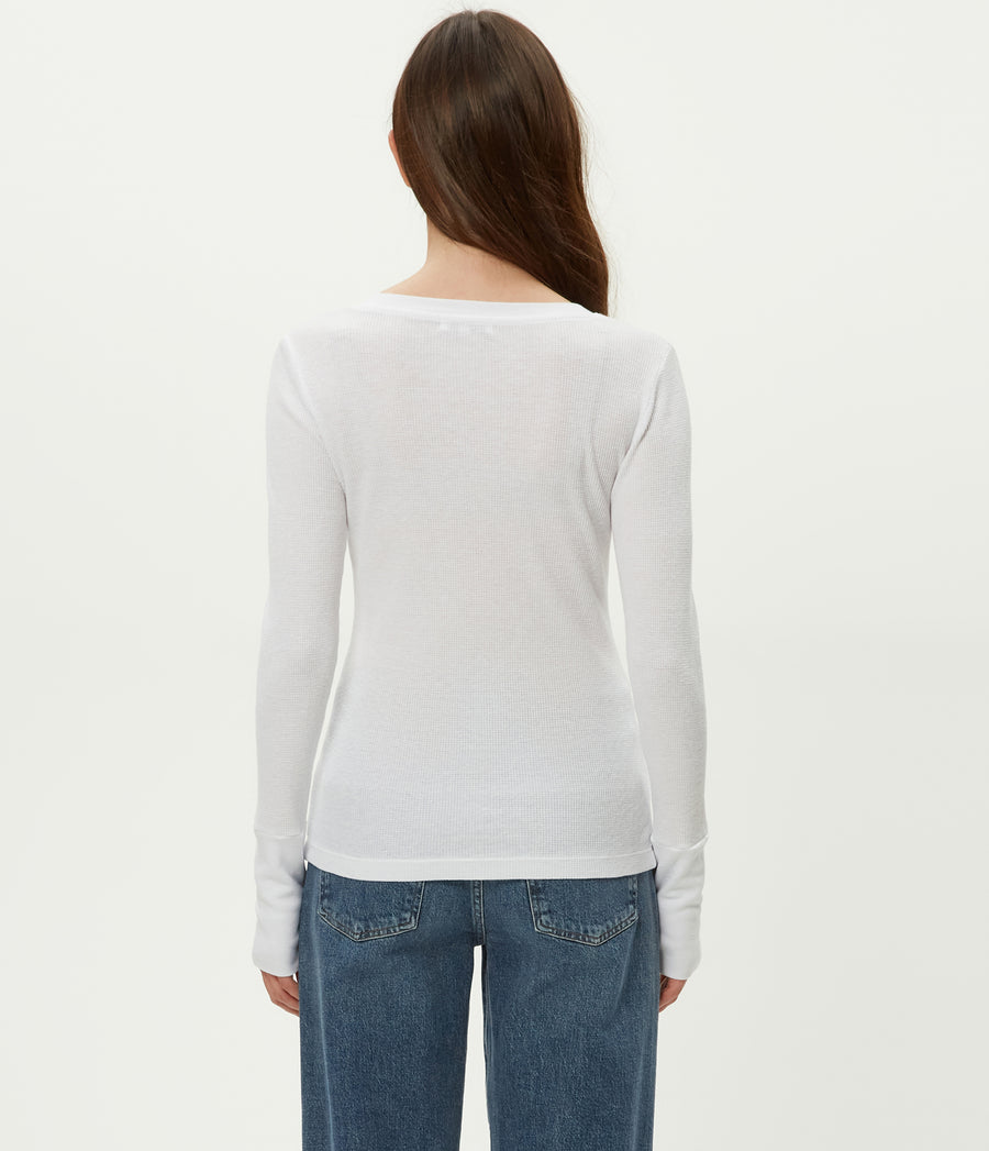 Romeo Thermal V-Neck Tee in White Back View #WHITE