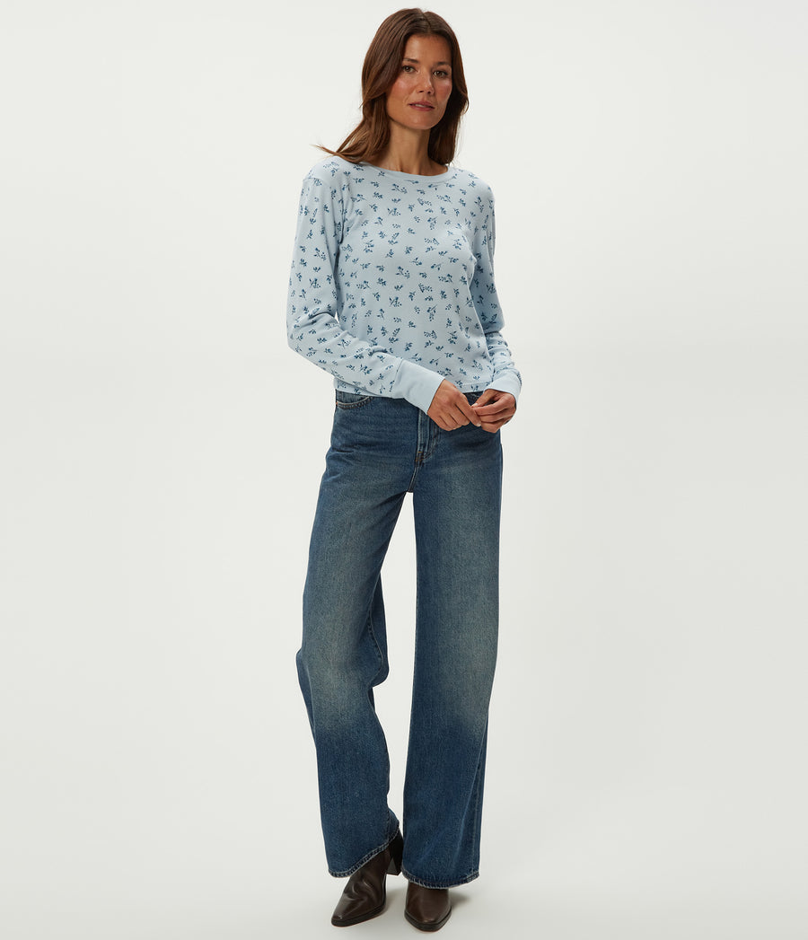 Palmer Printed Cropped Tee in BABY BLUE Blue Full Body View #BABY BLUE