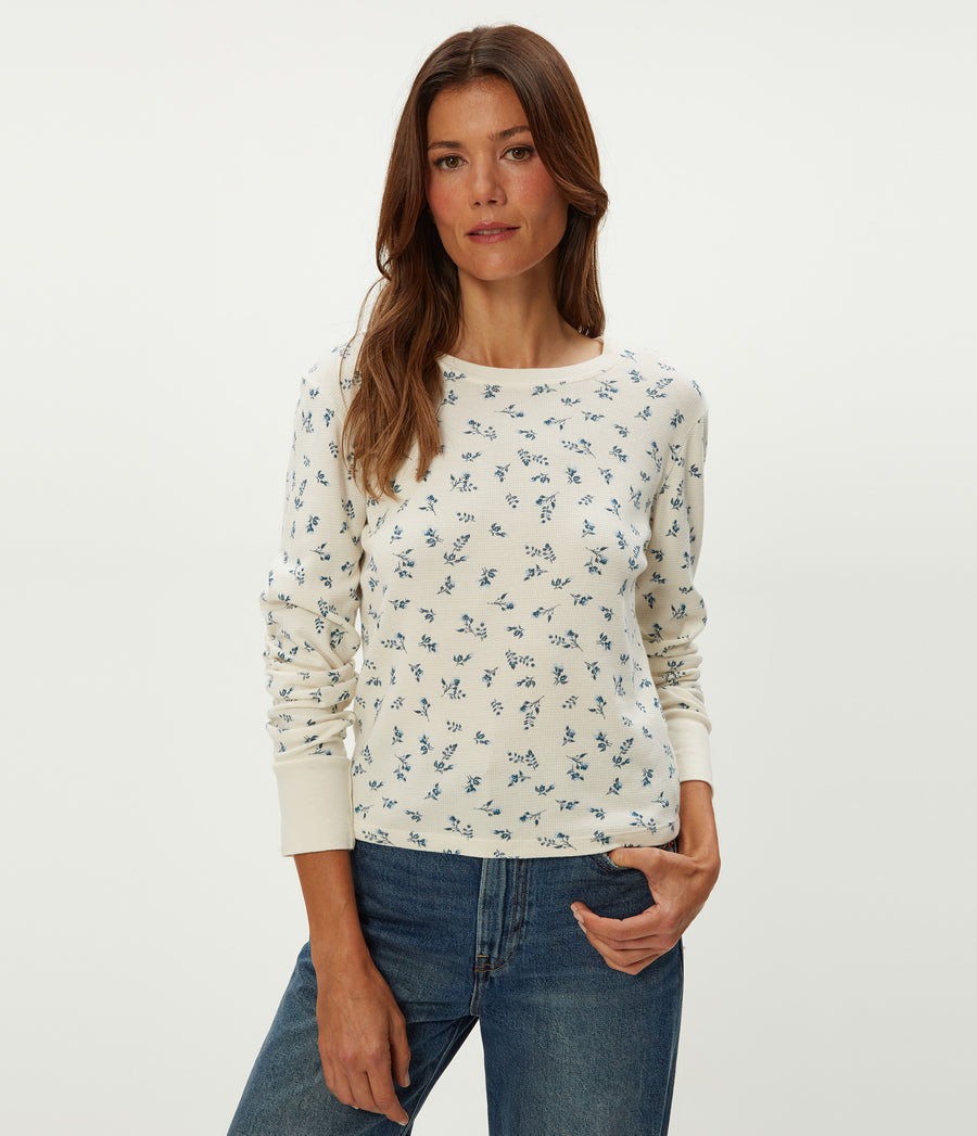 Palmer Printed Cropped Tee in Chalk White Close Up View #CHALK