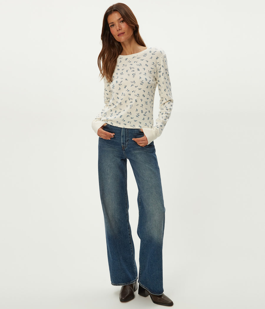 Palmer Printed Cropped Tee in Chalk White Full Body View #CHALK