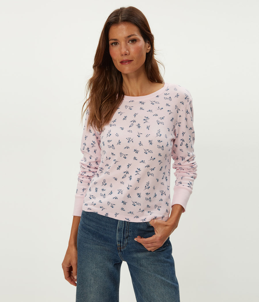 Palmer Printed Cropped Tee in Rosewater Pink Close up View #ROSEWATER