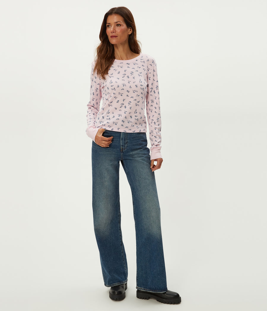 Palmer Printed Cropped Tee in Rosewater Pink Full Body View #ROSEWATER