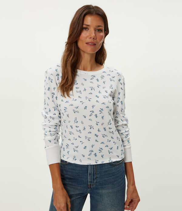 Palmer Printed Cropped Tee in White Close up View #WHITE