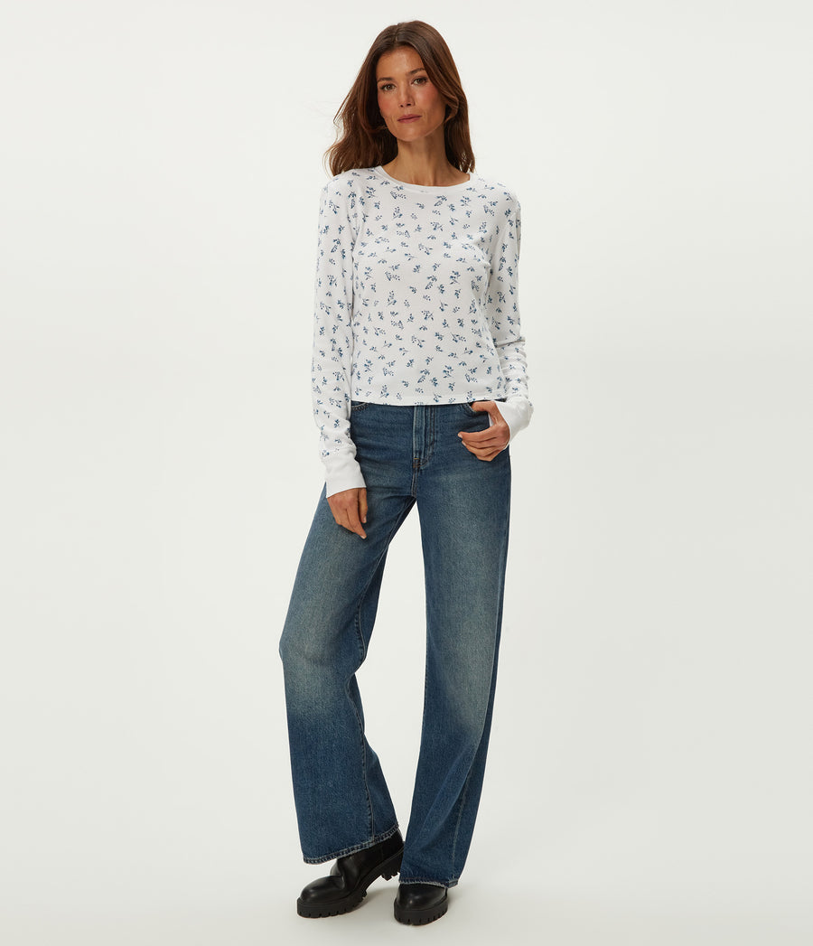 Palmer Printed Cropped Tee in White Full Body View #WHITE