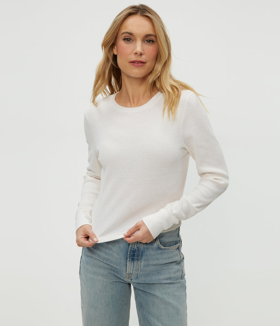 Palmer Thermal Cropped Tee in Chalk White Close Up View #CHALK