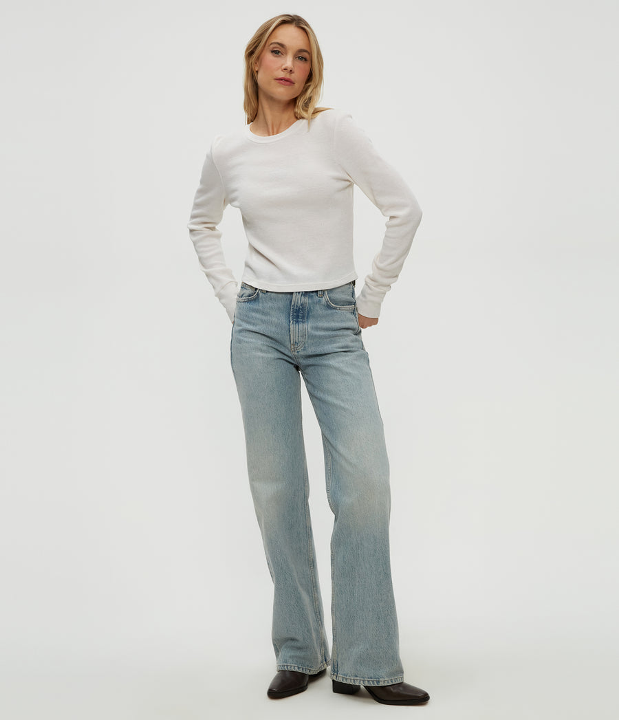 Palmer Thermal Cropped Tee in Chalk White Full Body View #CHALK