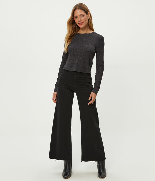 Palmer Cropped Tee in Charcoal Grey Full Body View #CHARCOAL