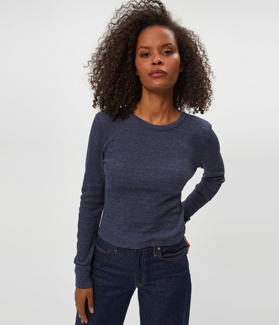 Palmer Cropped Tee in Nocturnal Blue Close Up View #NOCTURNAL