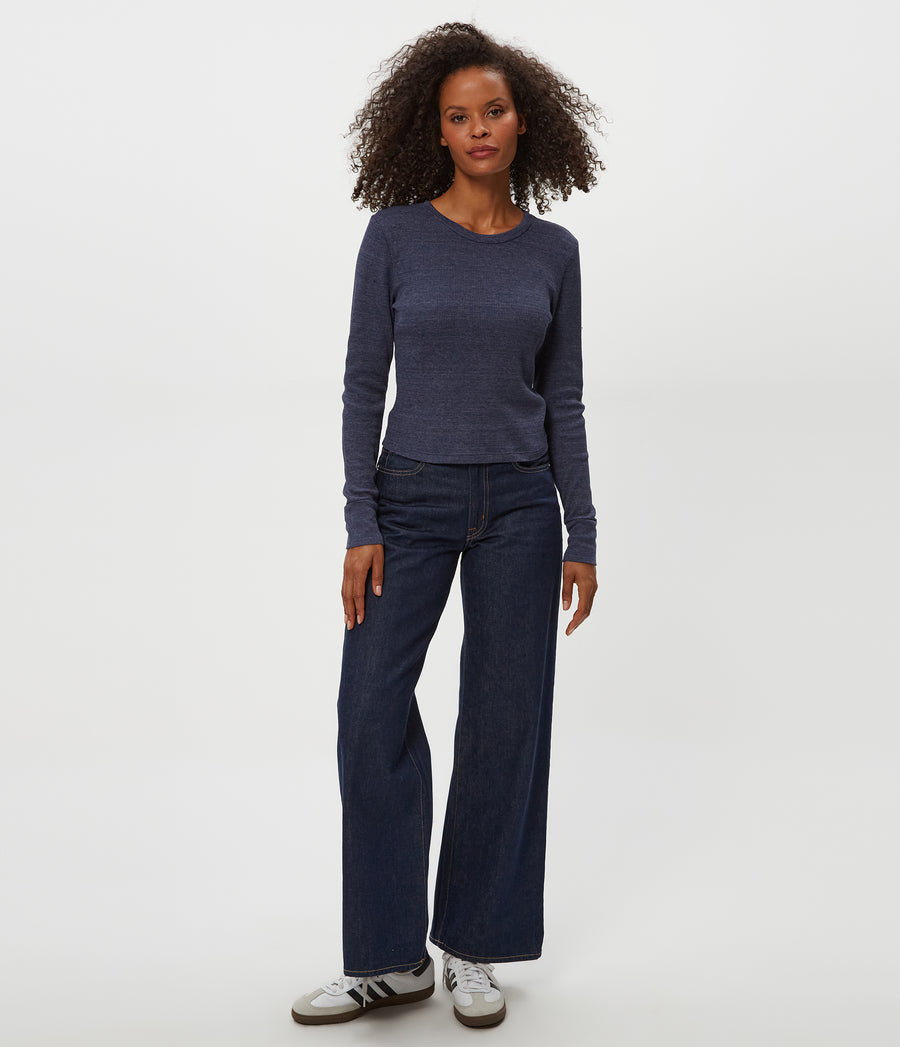 Palmer Cropped Tee in Nocturnal Blue Full Body View #NOCTURNAL