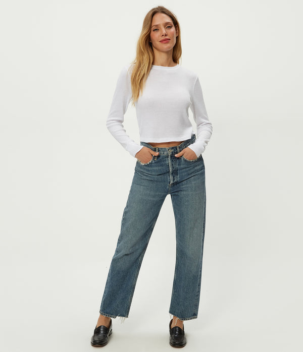 Palmer Cropped Tee in White Full Body View #WHITE
