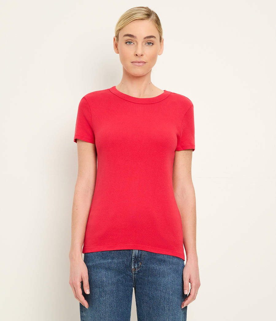 LEXY TEE in LACQUER RED Close up View #LACQUER