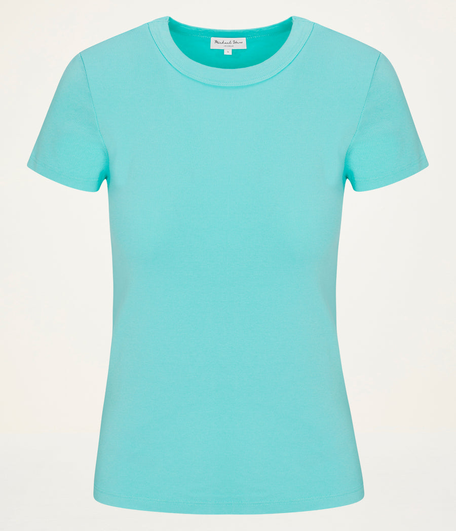 Lexy Tee in ARUBA BLUE GREEN Orange Close up View #ARUBA