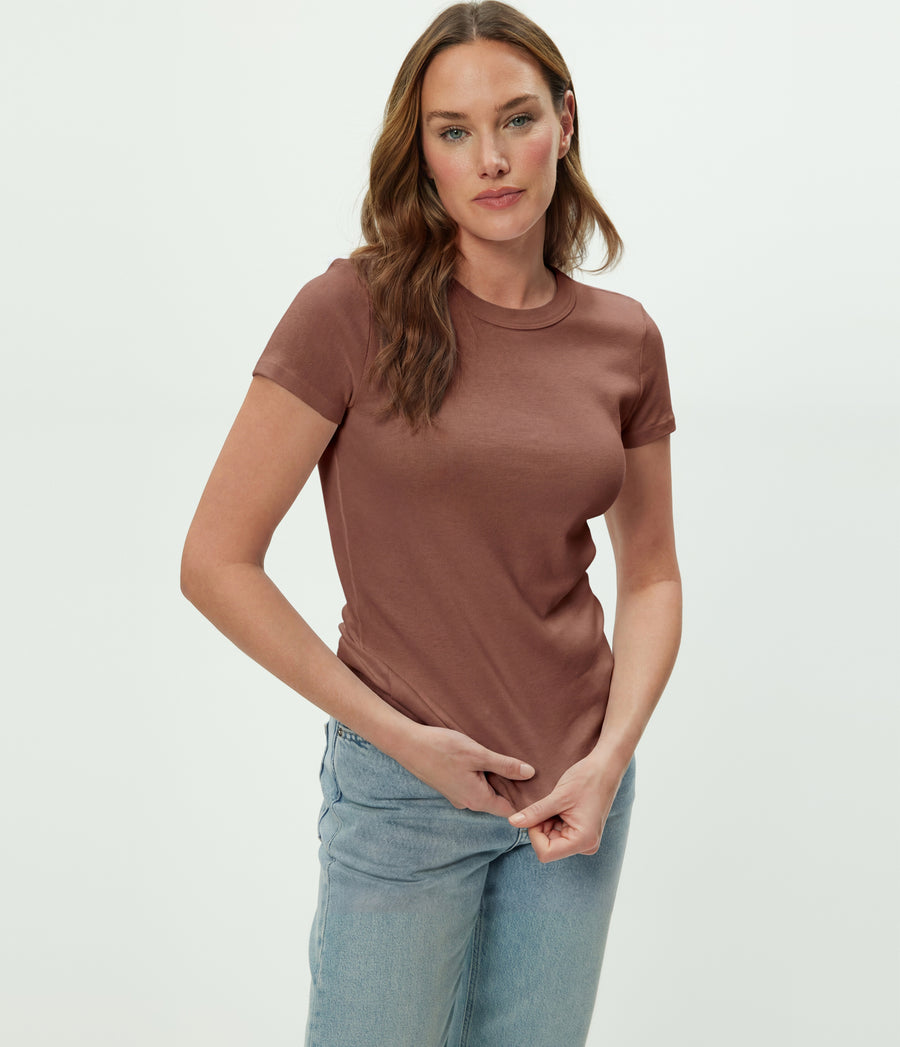Lexy Tee in BARK BROWN Close up View #BARK