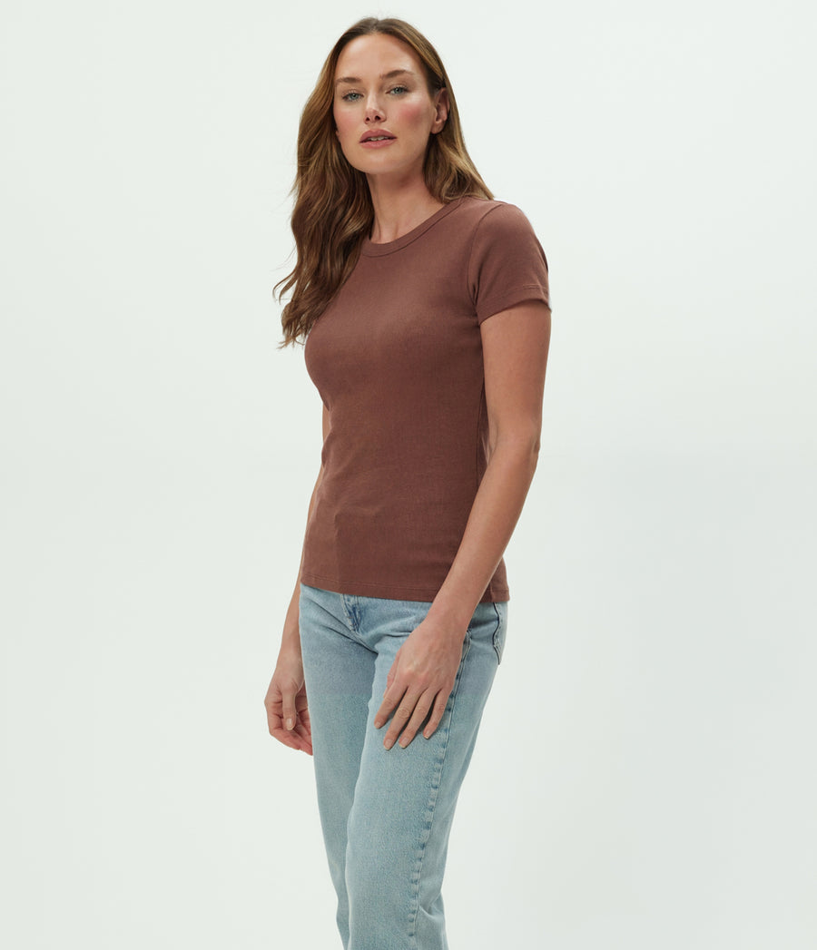 Lexy Tee in Bark Brown Side View #BARK