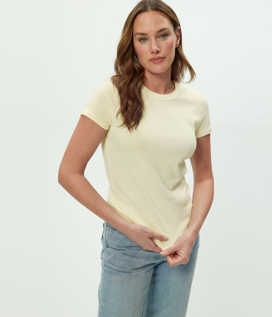 Lexy Tee in BUTTERCUP Yellow Close Up View #BUTTERCUP