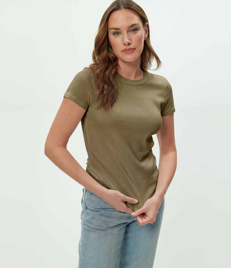Lexy Tee in CAPER Green Full Body View #CAPER