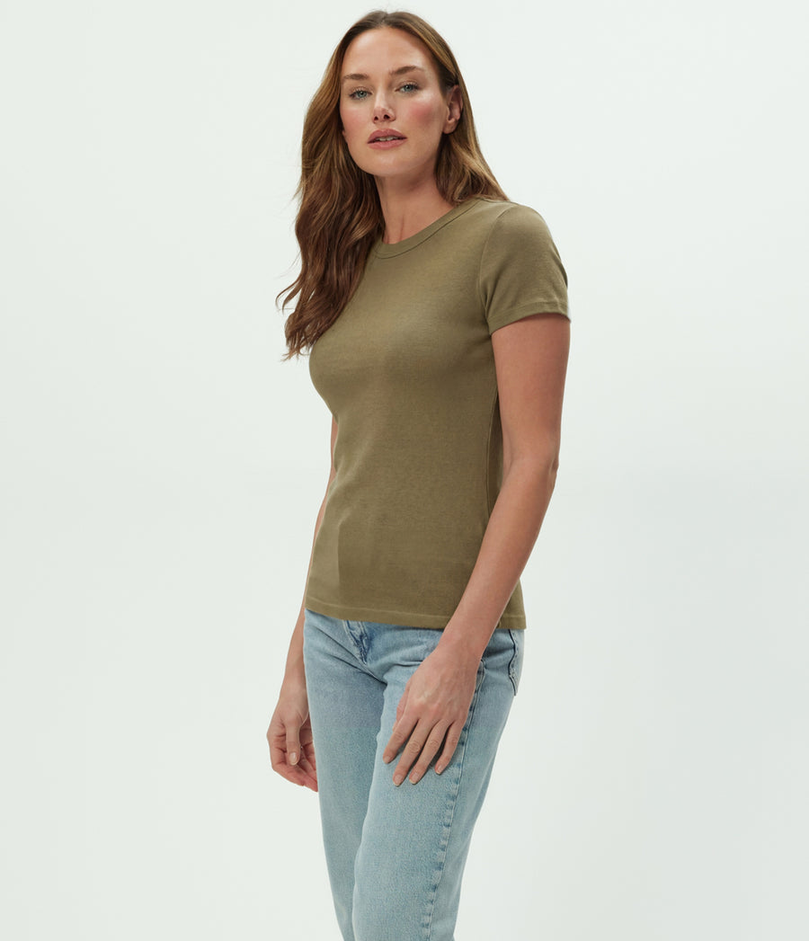 Lexy Tee in CAPER  Green Side View #CAPER