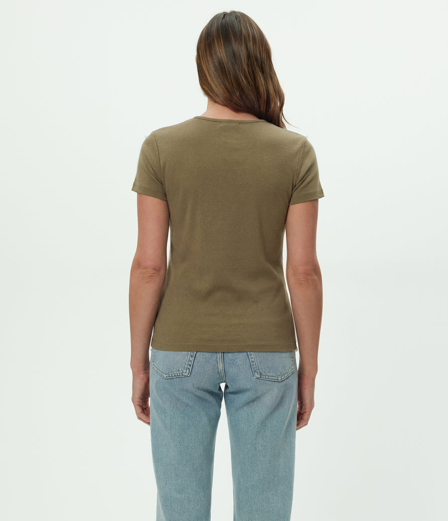 Lexy Tee in CAPER Green Back View #CAPER
