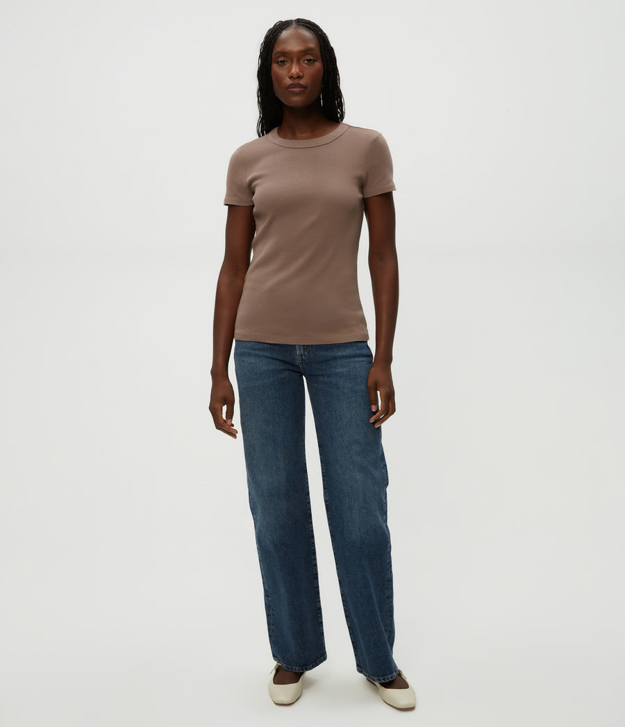 Lexy Tee in Cobblestone Brown Full Body View #COBBLESTONE