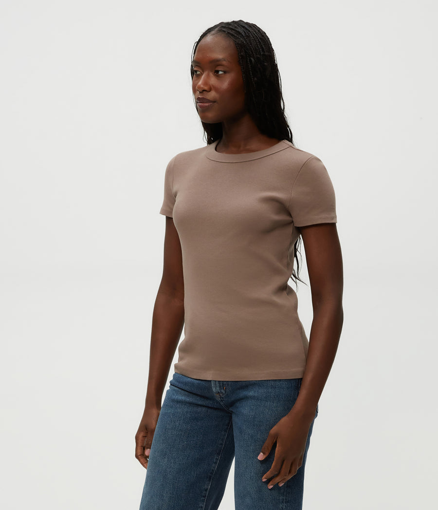 Lexy Tee in Cobblestone Brown Side View #COBBLESTONE