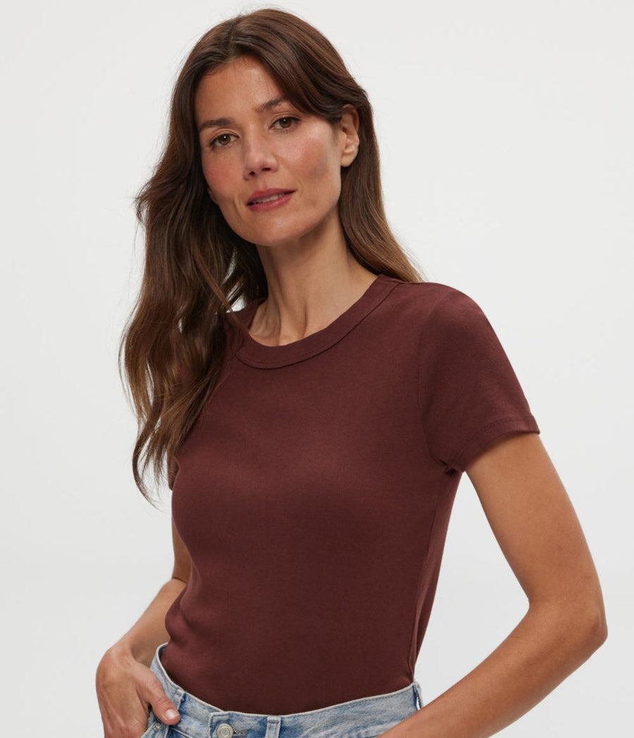Lexy Tee in ESPRESSO Brown Close Up View #ESPRESSO