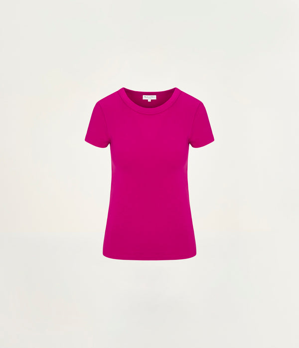 Lexy Tee in FRENCH ROSE RED Close Up View #FRENCH ROSE