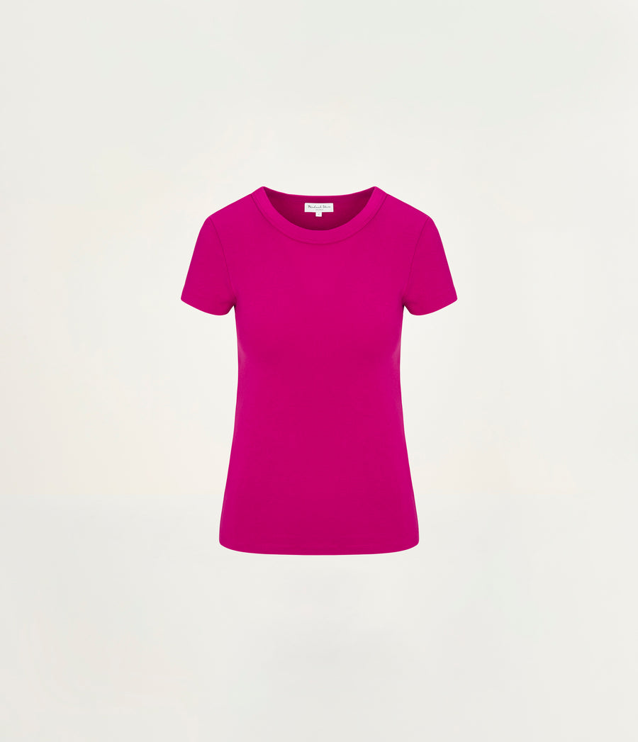 Lexy Tee in FRENCH ROSE RED Close Up View #FRENCH ROSE