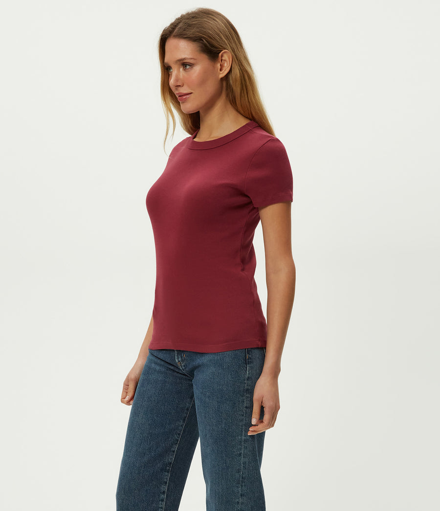 Mimi Cropped Tee in Garnet Red Side View #GARNET
