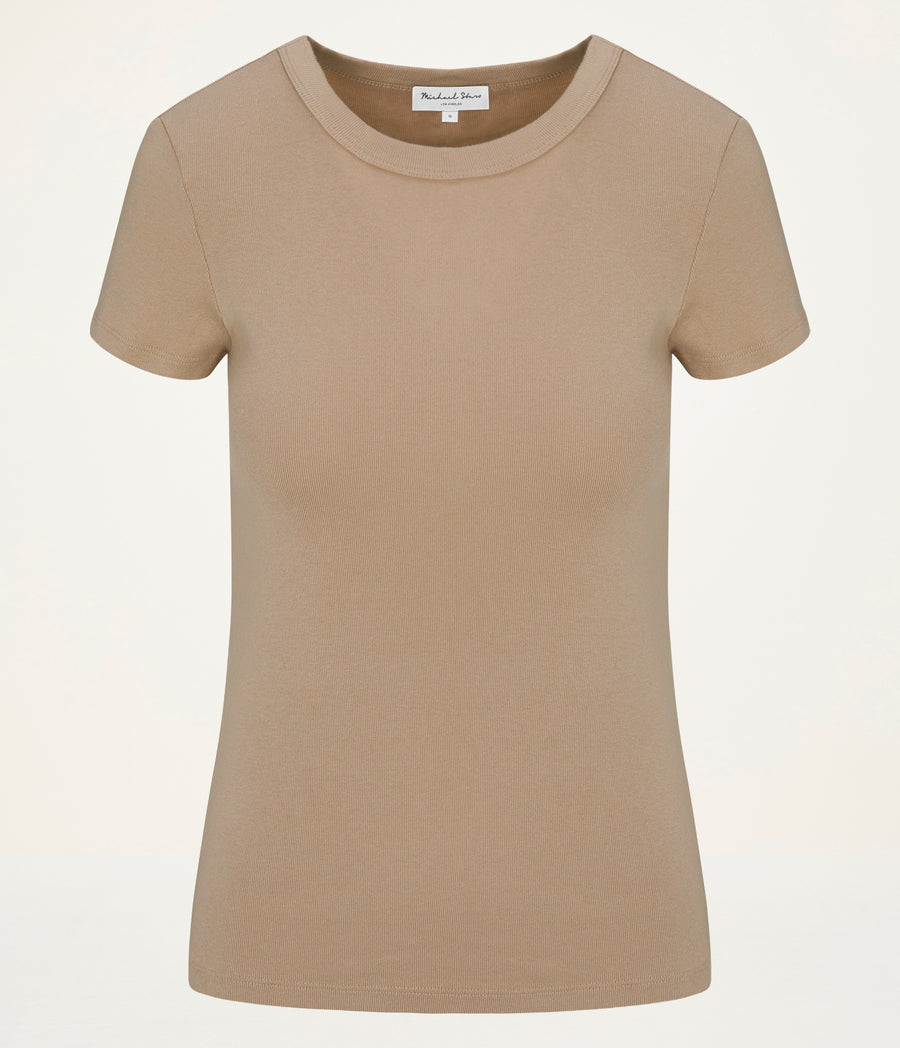Lexy Tee in  MACADAMIA Beige Close up View #MACADAMIA