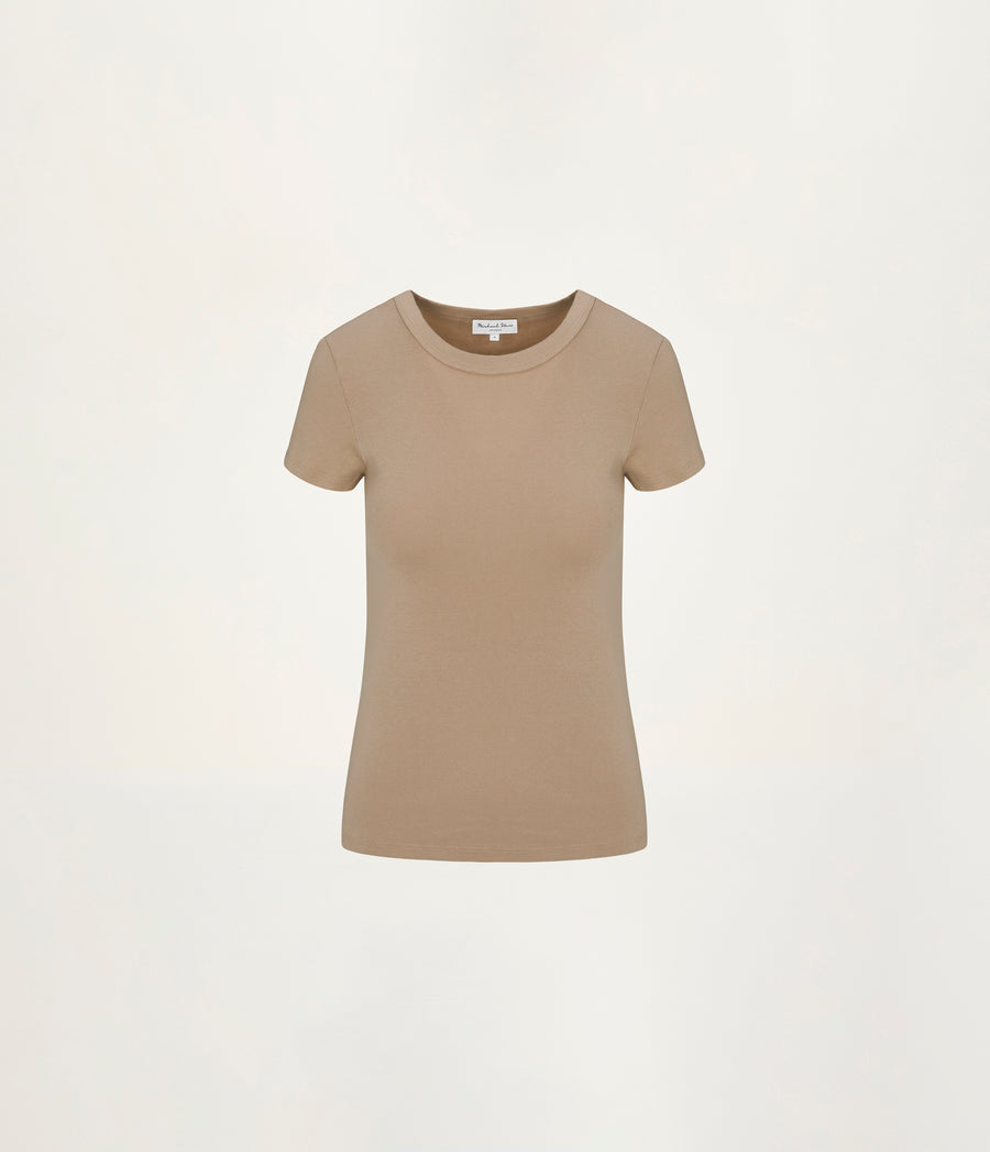 Lexy Tee in  MACADAMIA Beige Close up View #MACADAMIA