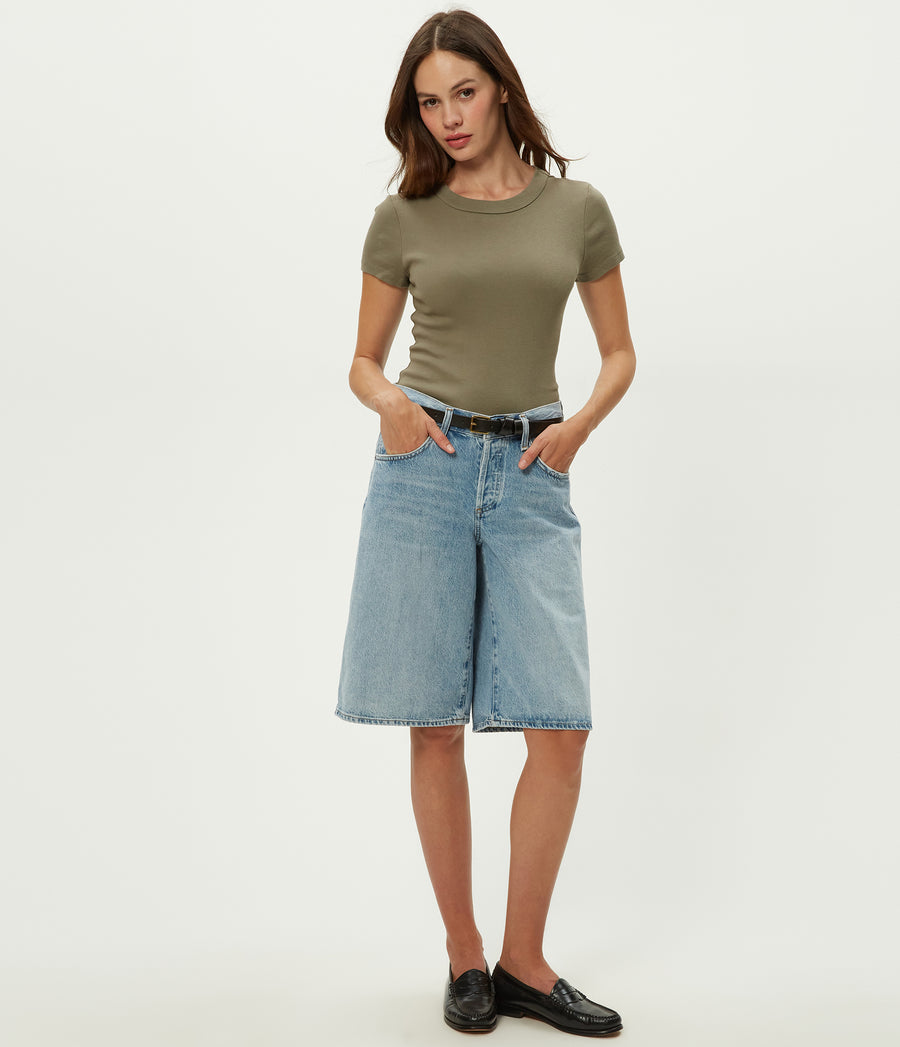 Lexy Tee in Olive Green Full Body View #OLIVE