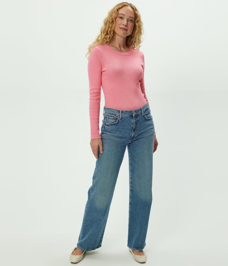 Nori Tee in DRAGONFRUIT Pink Full Body View #DRAGONFRUIT