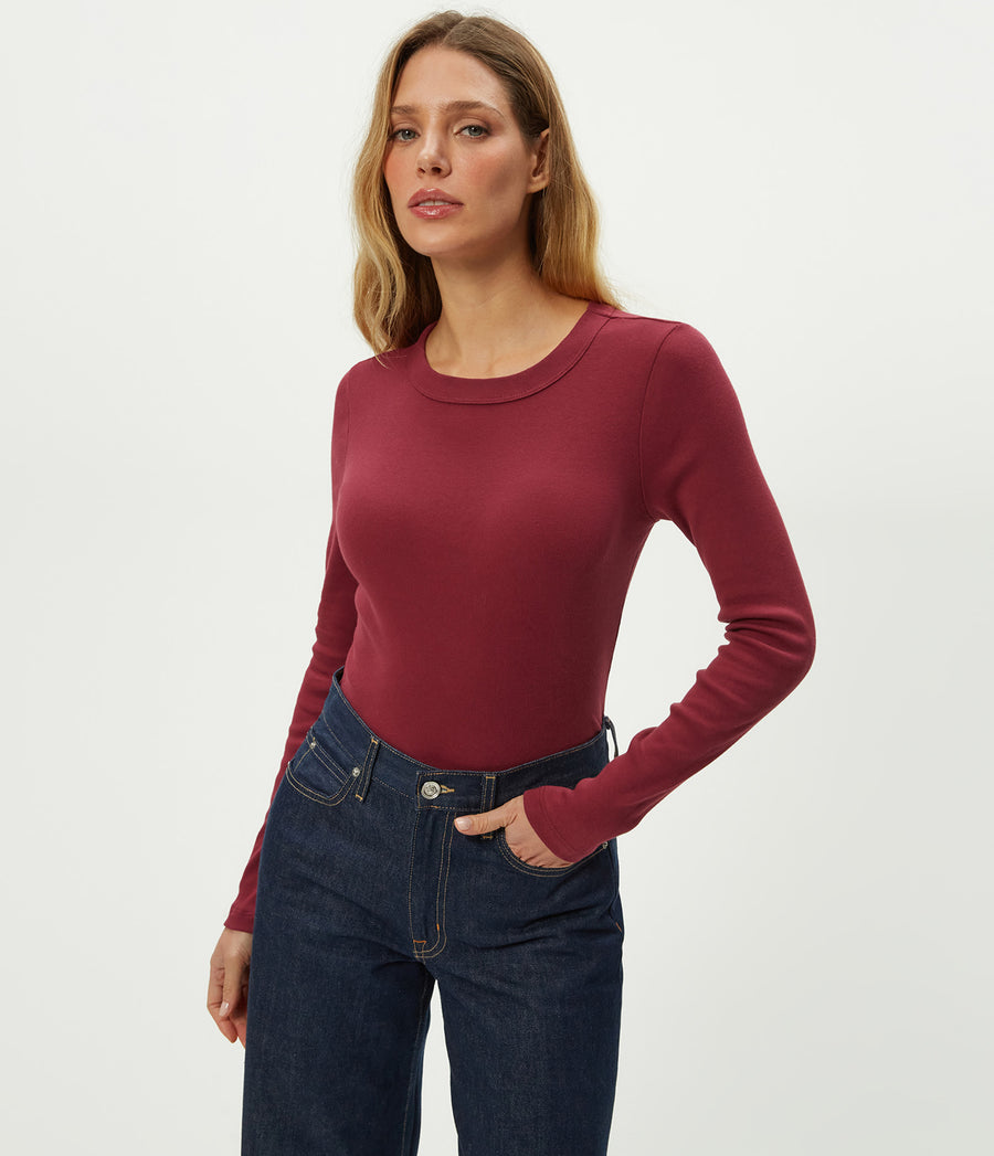 Nori Tee in Garnet Red Close Up View #GARNET