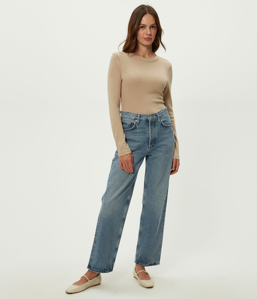 Nori Tee in MACADAMIA Beige Full Body View #MACADAMIA