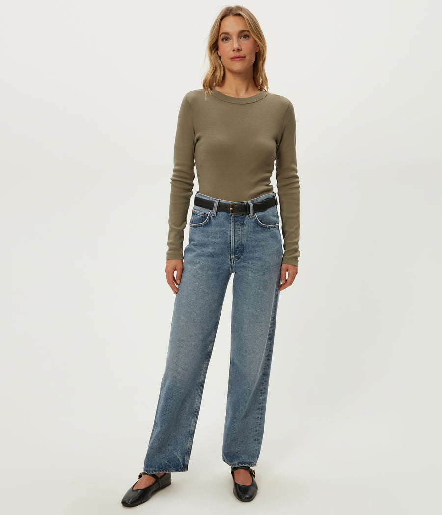 Nori Tee in Olive Green Full Body View #OLIVE