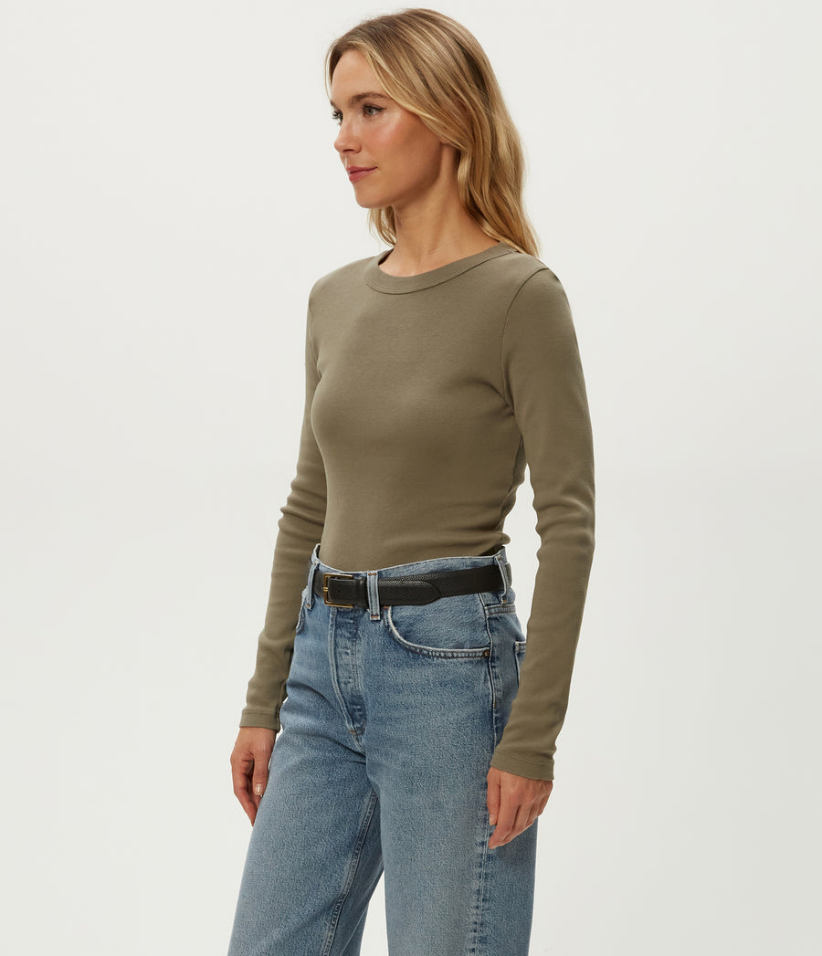 Nori Tee in Olive Green Side View #OLIVE
