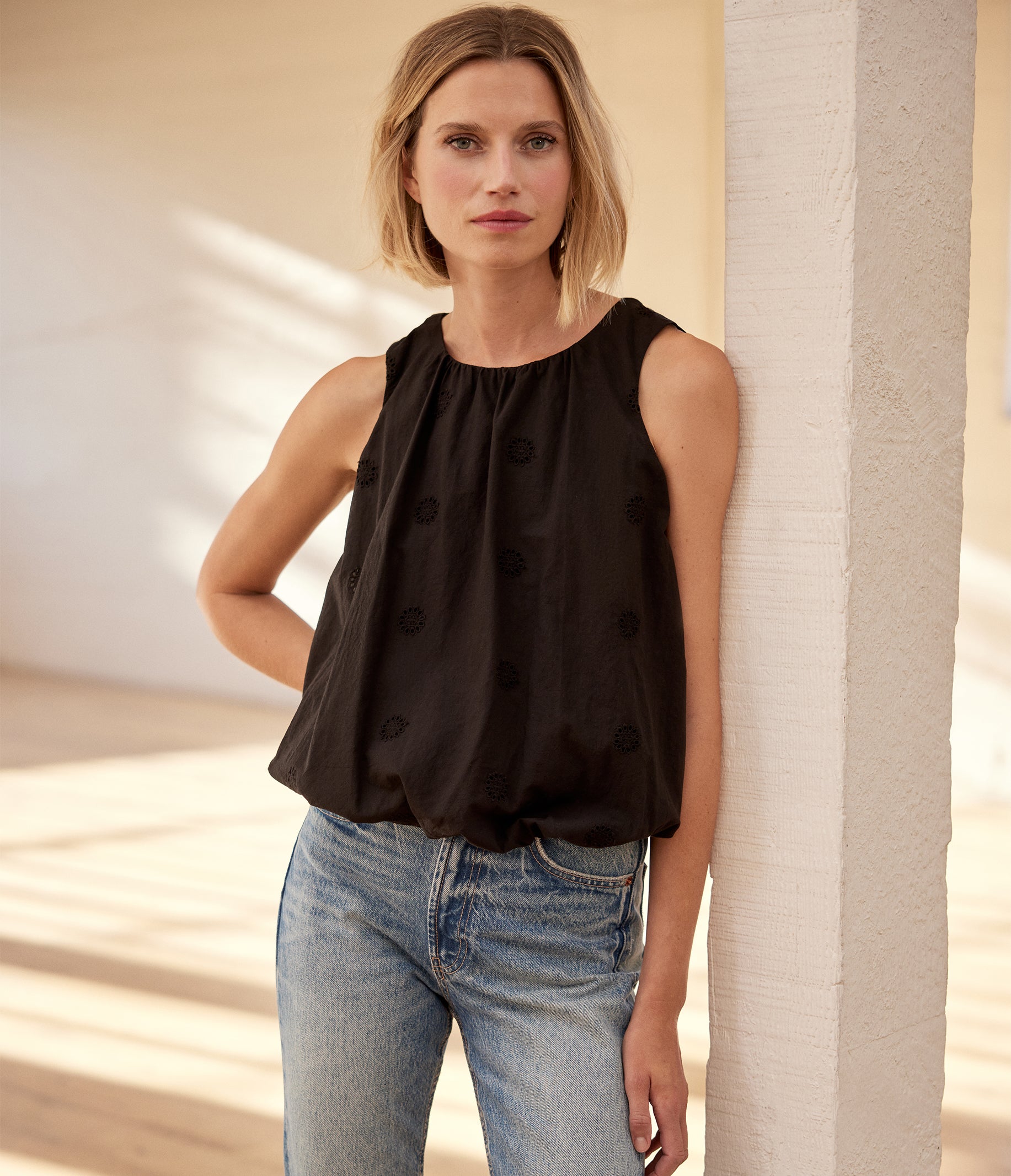 (取寄) マイケル スターズ レディース ヘイゼル バブル トップ Michael Stars women Hazel Bubble Top White Hazel Eyelet Bubble Top