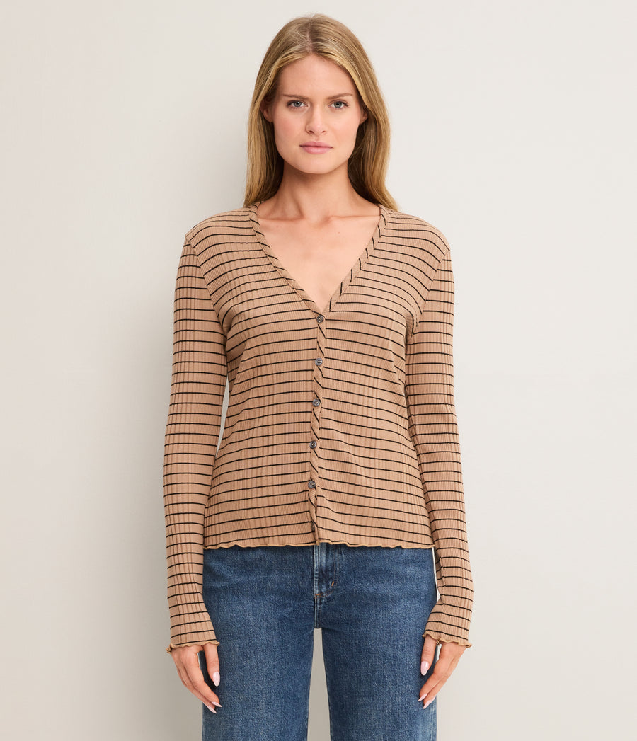 Zella Striped V-Neck Cardigan