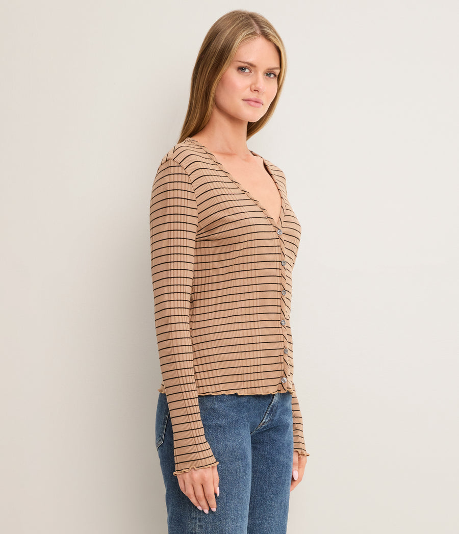 Zella Striped V-Neck Cardigan