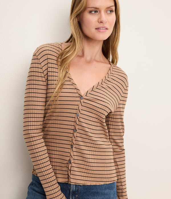 Zella Striped V-Neck Cardigan