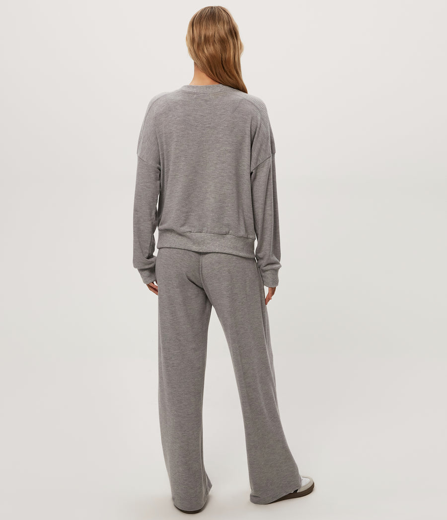 Jones Wide Leg Pant in Heather Grey Grey Back View #HEATHER GREY