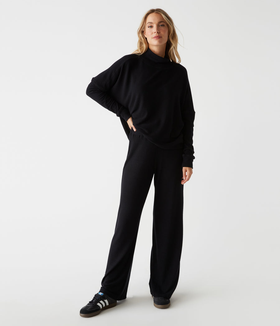 Frida Mock Neck Top in Black Full Body View #BLACK
