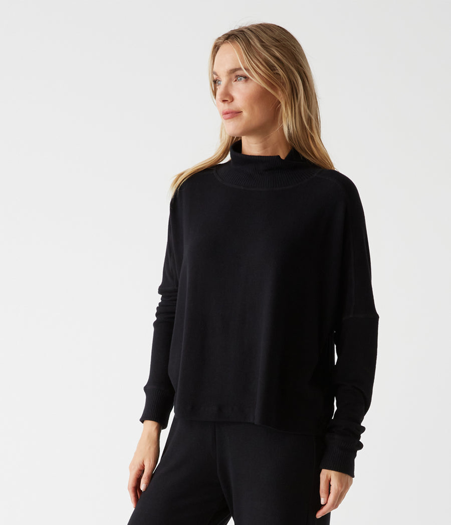 Frida Mock Neck Top in Black Side View #BLACK