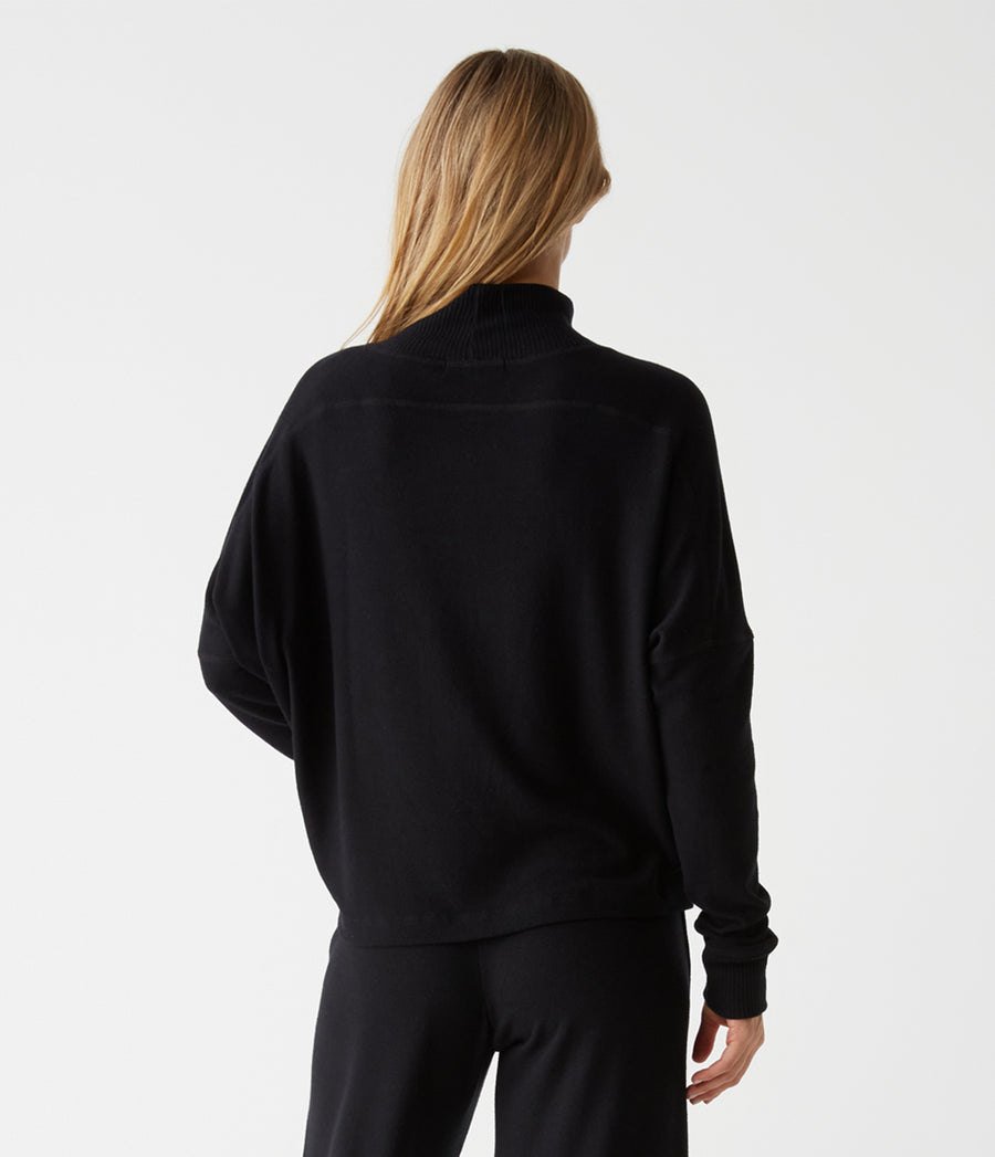 Frida Mock Neck Top in Black Back View #BLACK